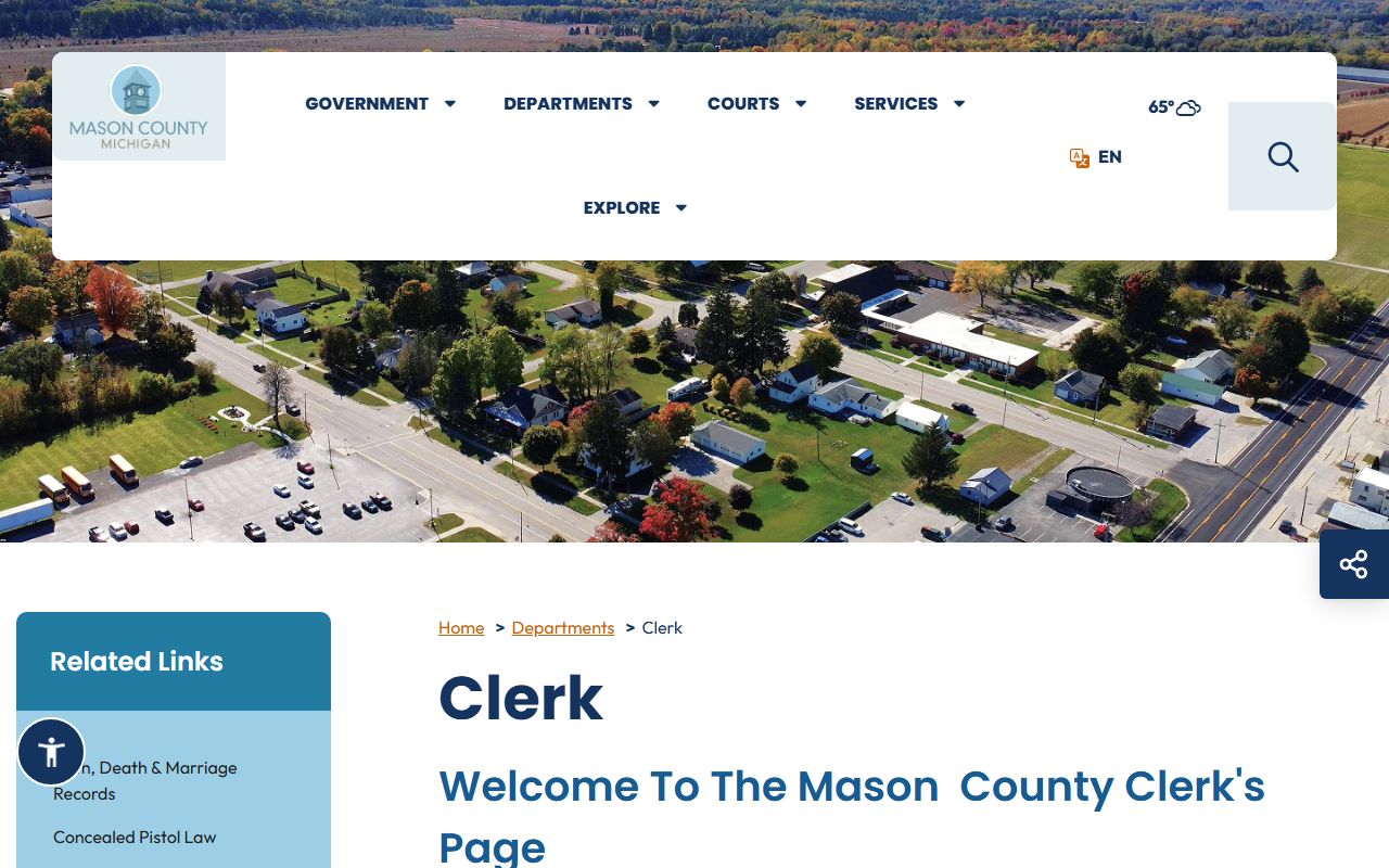 Mason County Clerk of Court page listing Clerk Cheryl Kelly