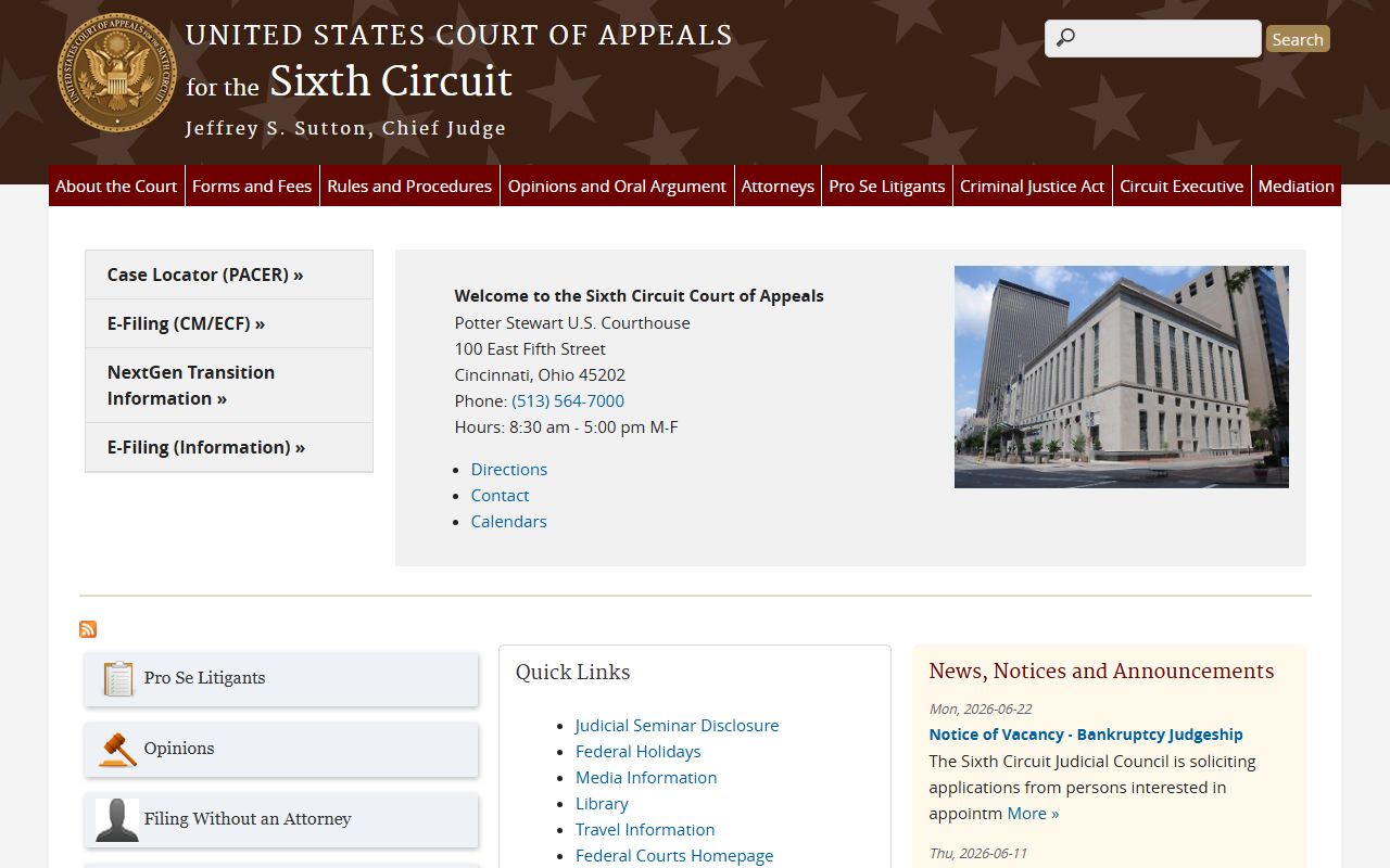 Mason County court dockets appeals at the U.S. Court of Appeals for the Sixth Circuit