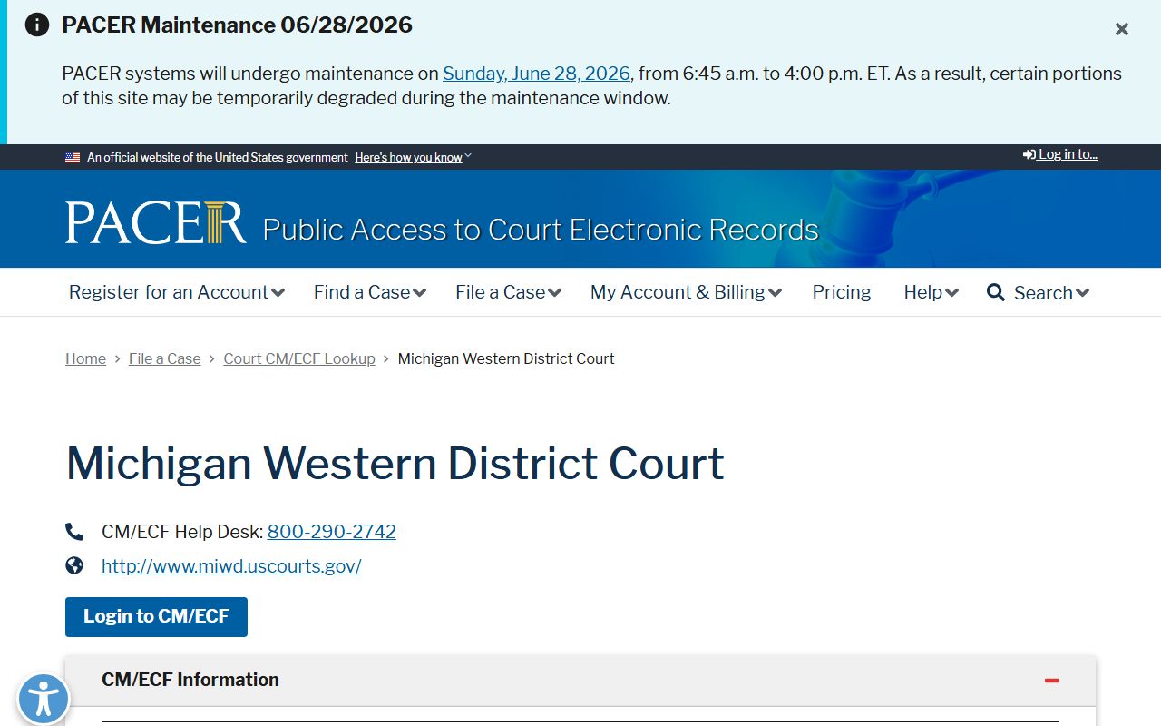 Mason County court dockets federal lookup on PACER for the Western District of Michigan