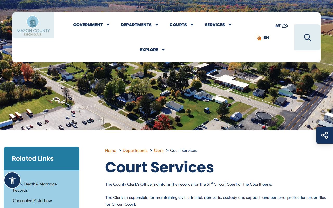 Mason County court records through the Clerk's Court Services page