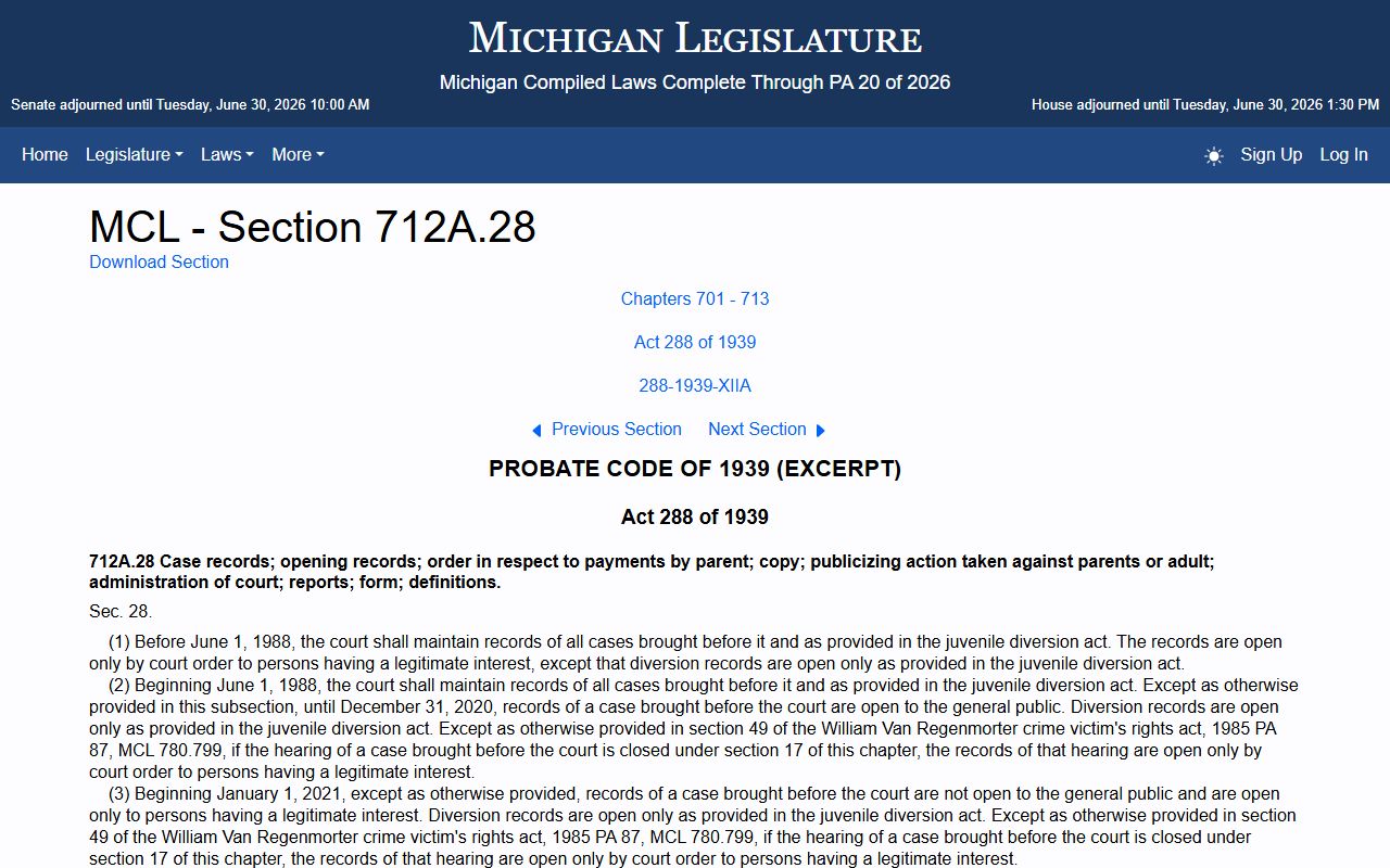 Mason County court records limits under the Michigan juvenile-record statute