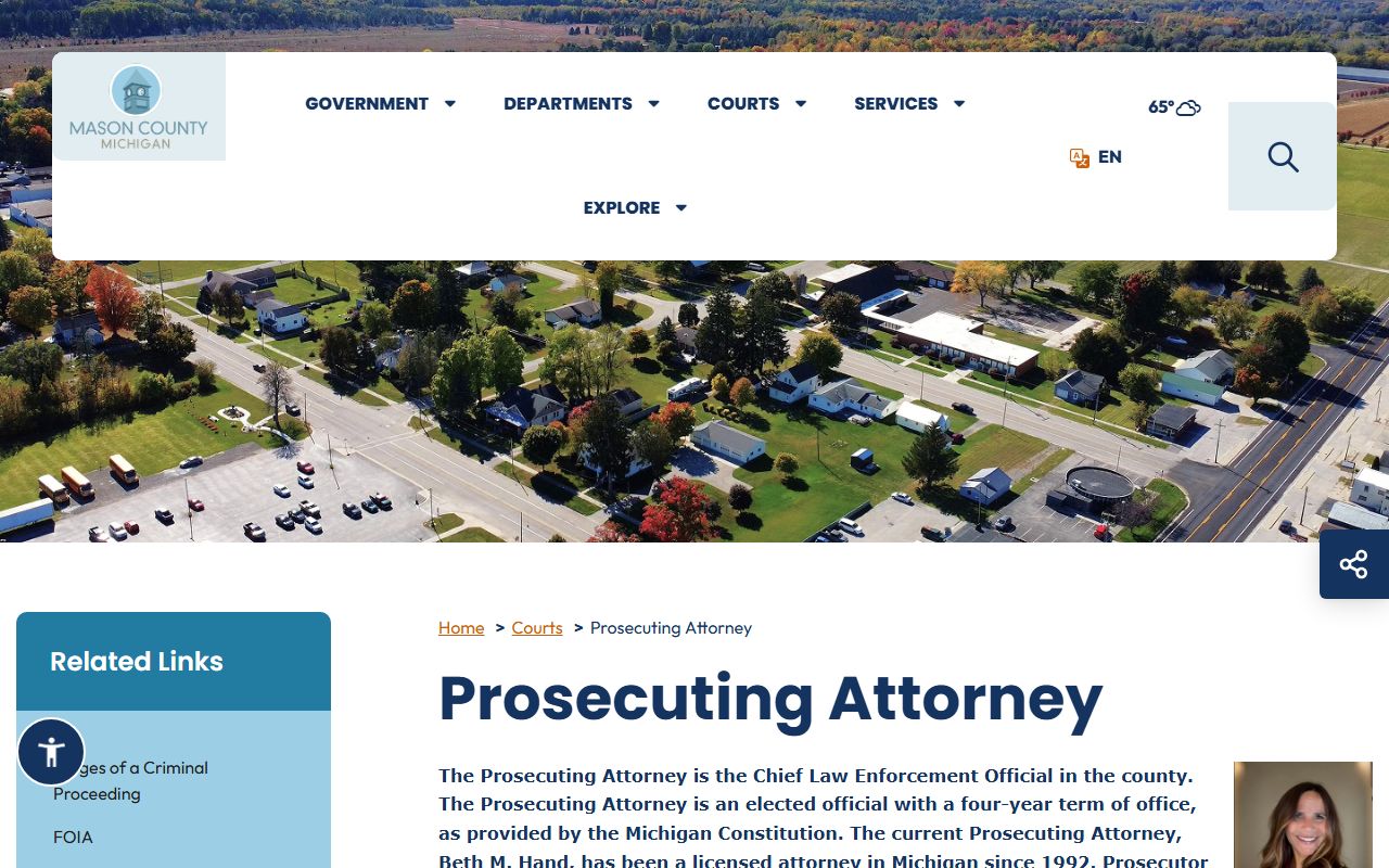 Mason County criminal records and the Prosecuting Attorney office of Beth M. Hand