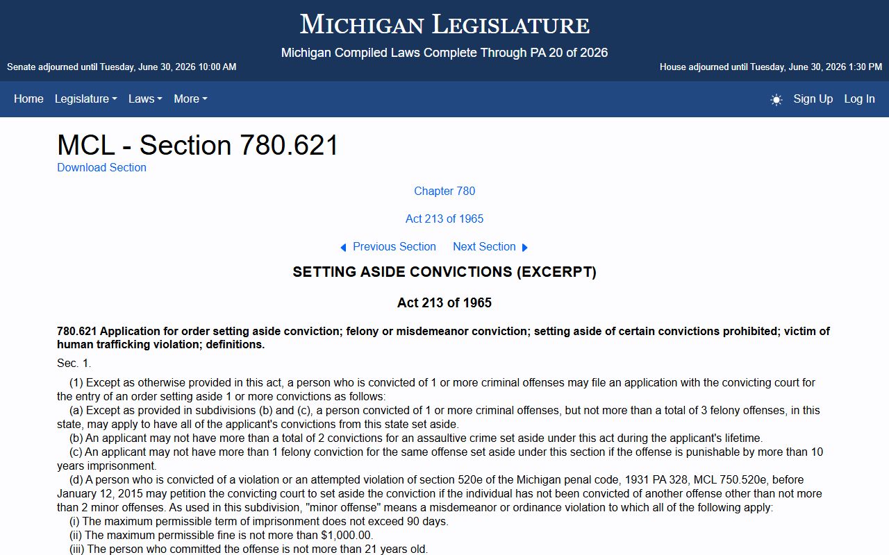 Mason County criminal records and the Michigan set-aside statute MCL 780.621