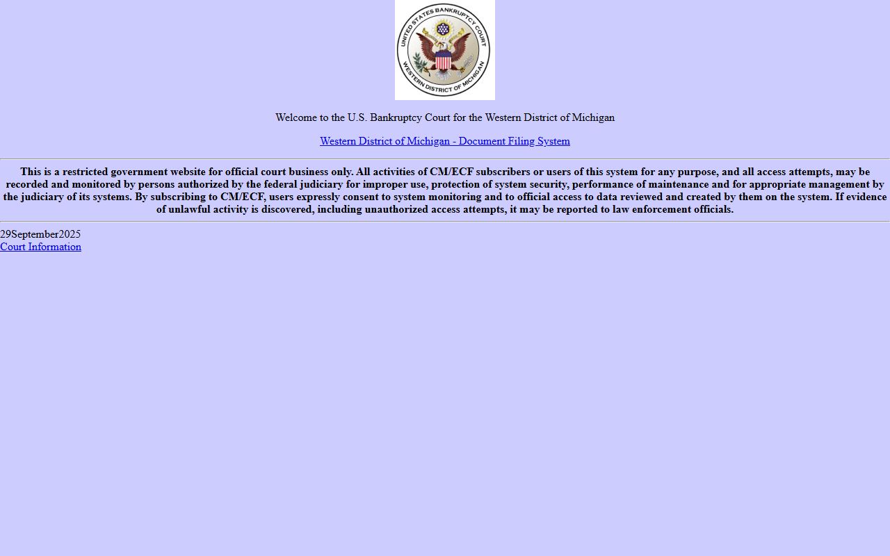 Mason County federal court users open the Western District of Michigan bankruptcy CM/ECF portal