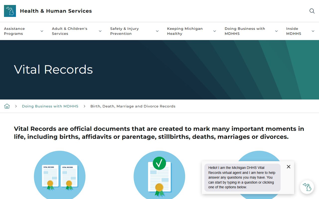 MDHHS Vital Records page for Mason County marriage and divorce records