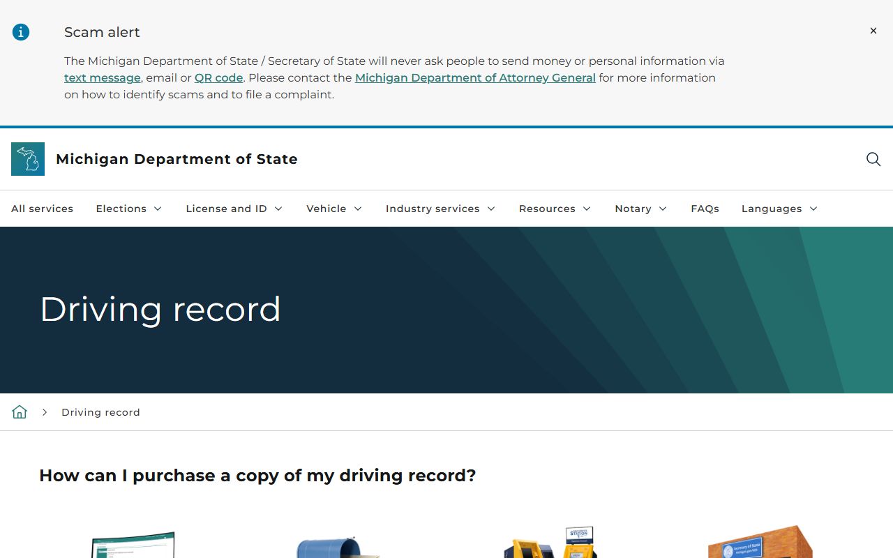 Mason County traffic driver record from the Michigan Secretary of State