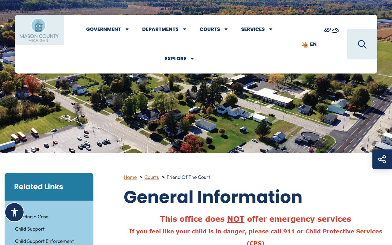 Mason County warrant contacts on the Friend of the Court office page