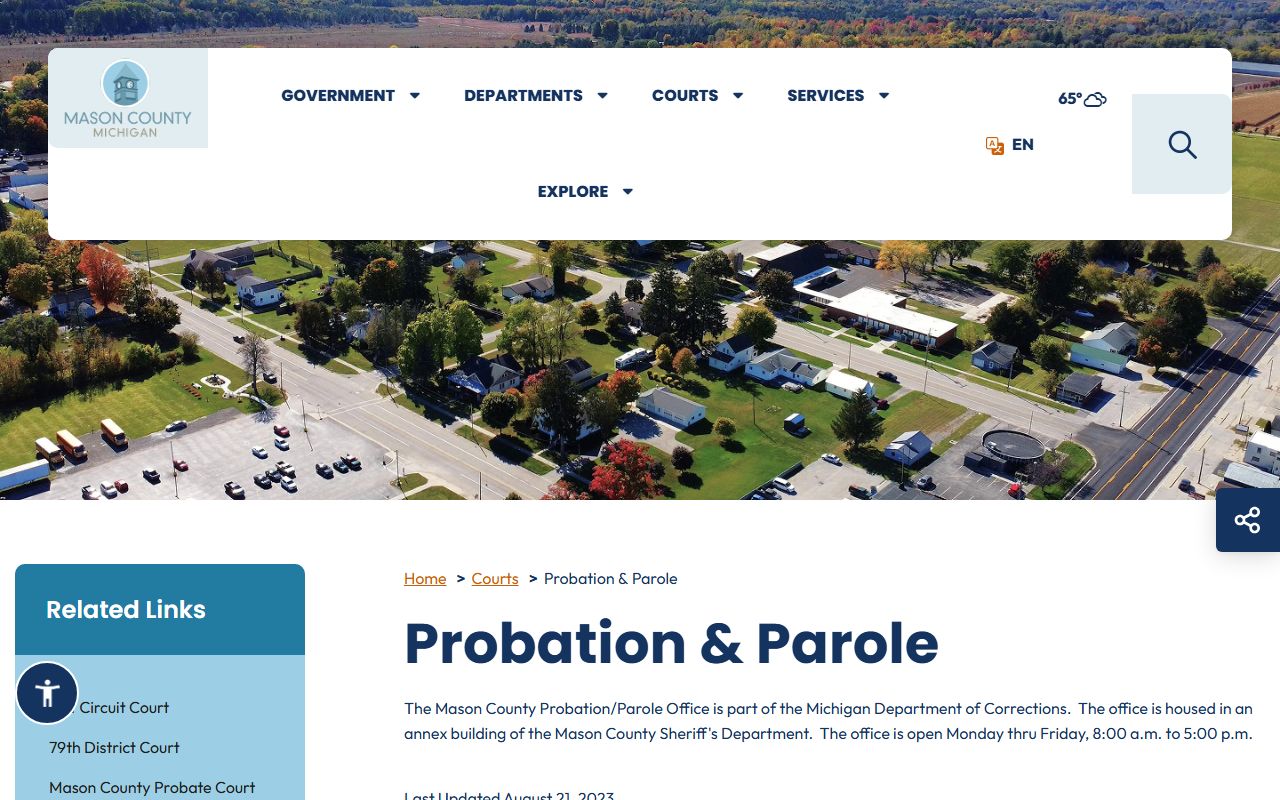 Mason County warrant and supervision details on the Probation and Parole page