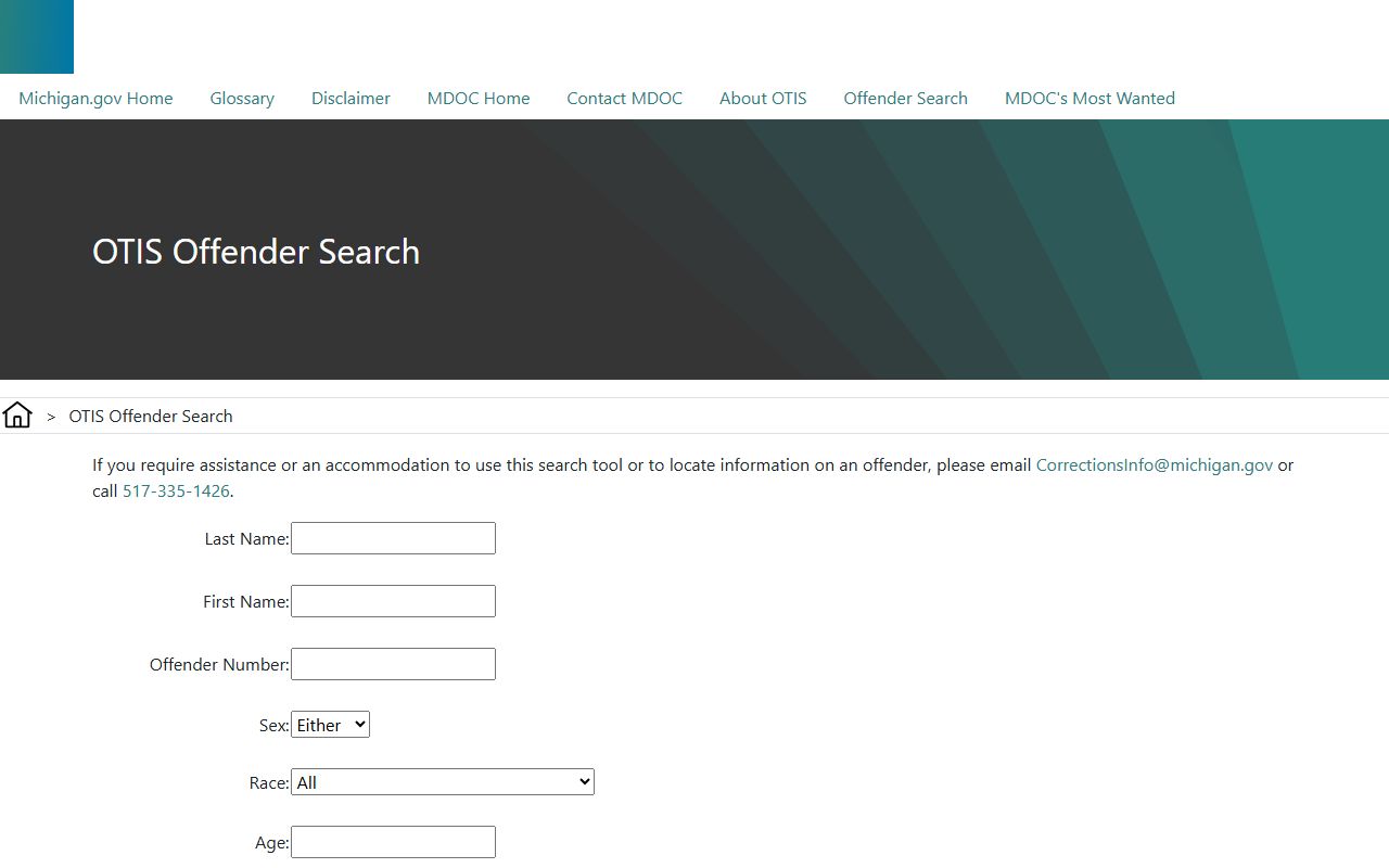 Mason County warrant status check on the MDOC OTIS offender search form